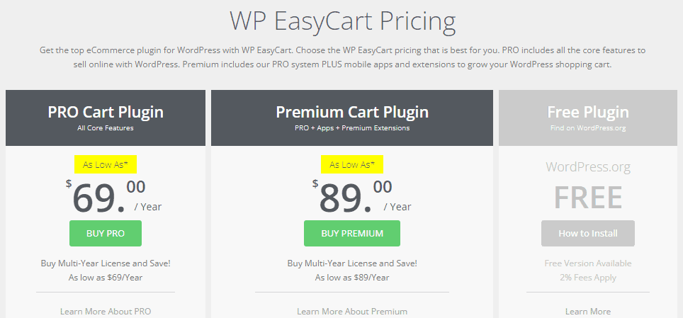 Woocommerce Alternative-WP Easy Chart pricing table